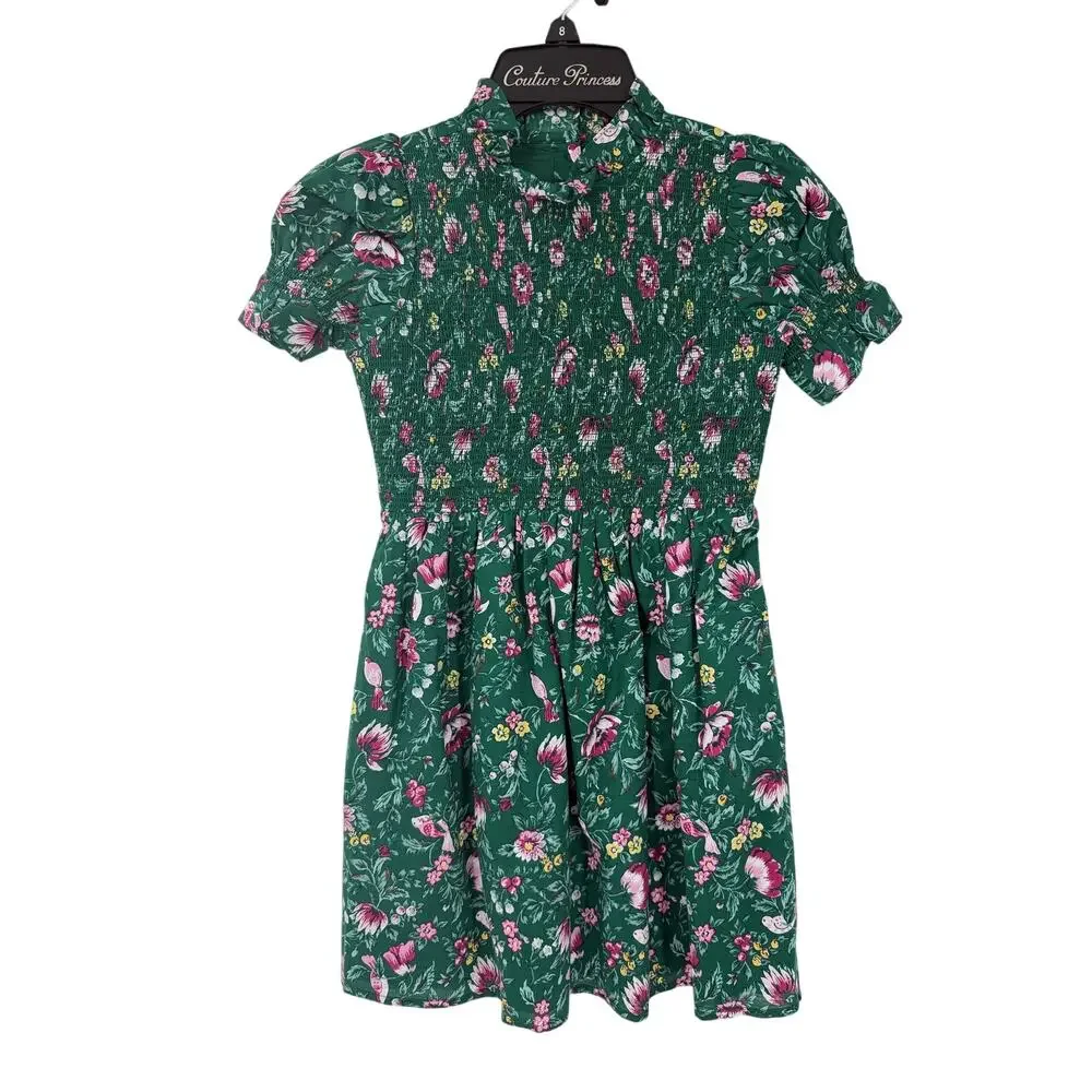 Janie and Jack Girls 8 Dress Enchanted Forest Hannah Smoked Cotton Green NWT